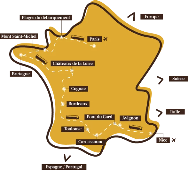 Carte de France de nos circuits touristiques